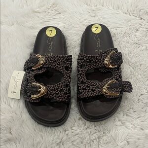 Joie Woven Sandals with Gold Buckles